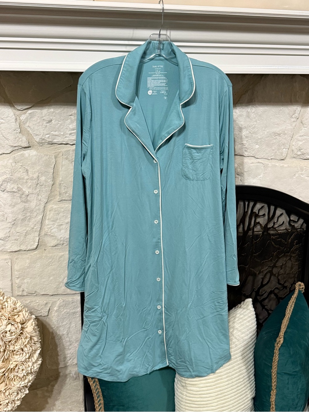 State of Day Teal Pajama Top with White Piping